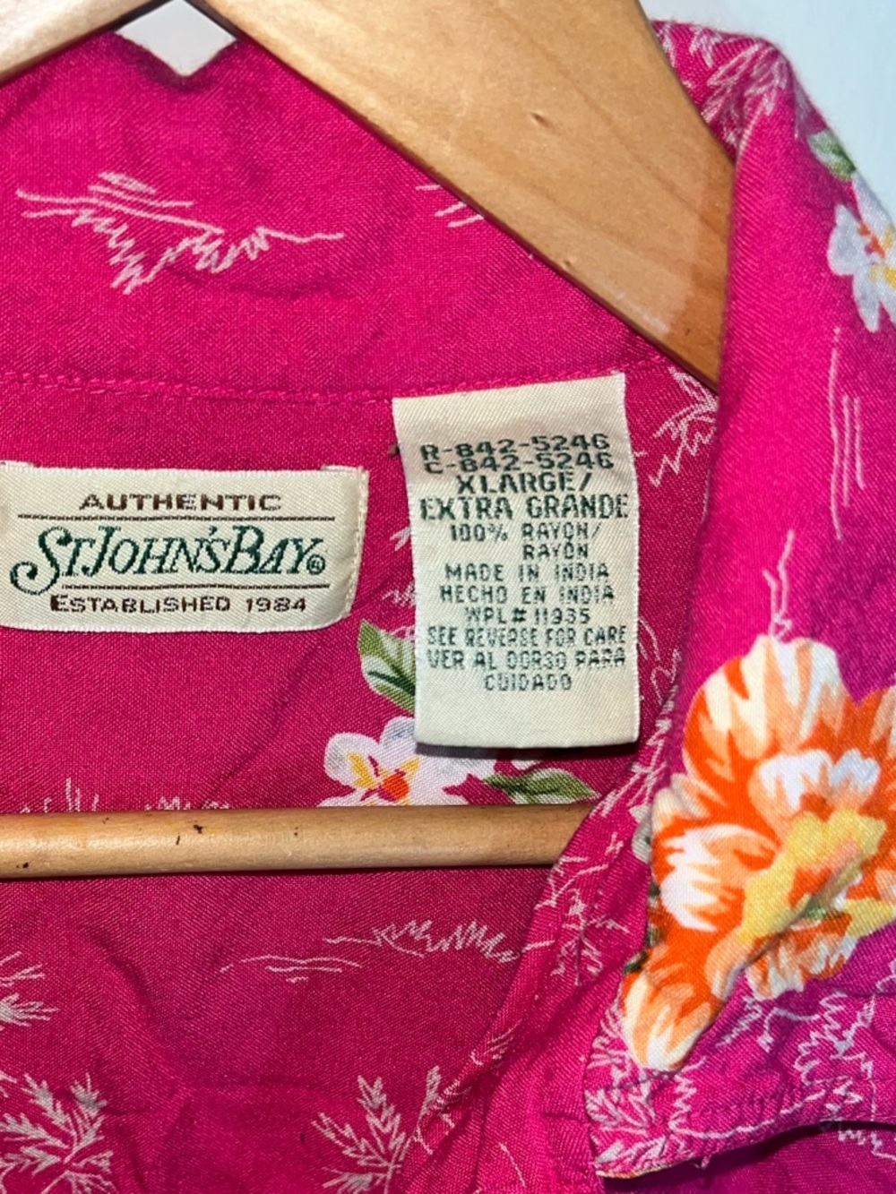 Vintage Bright Pink Hawaiian Floral Button-Up Shirt - Picture 2 of 6